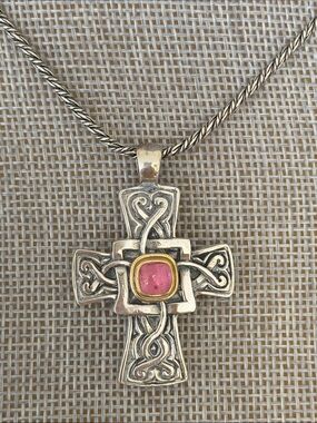 Konstantino Cross with Pink Tourmaline